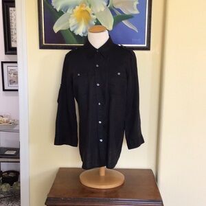 Long sleeve black blouse.